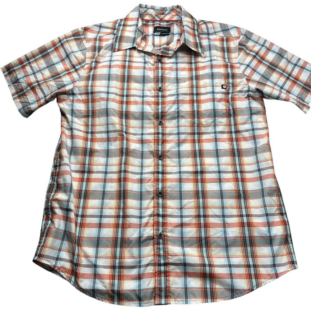 Marmot Short‎ Sleeve Orange Plaid Button Down Mens Shirt Size Large Outdoors - Picture 14 of 14